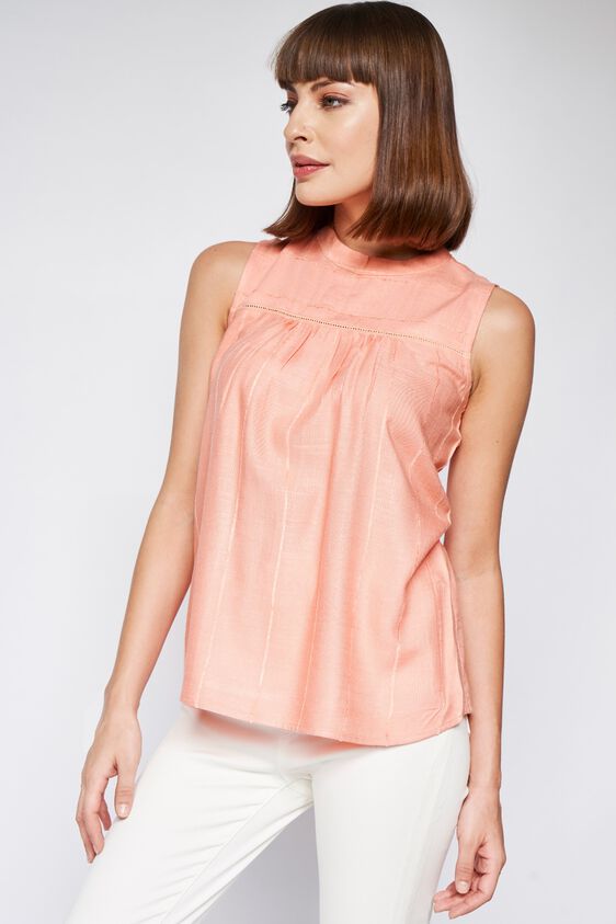 Peach Self Design Straight Top, Peach, image 1