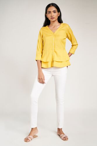 1 - Yellow Solid Peplum Top, image 1