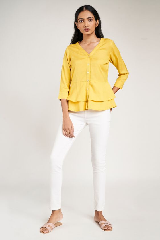 1 - Yellow Solid Peplum Top, image 1