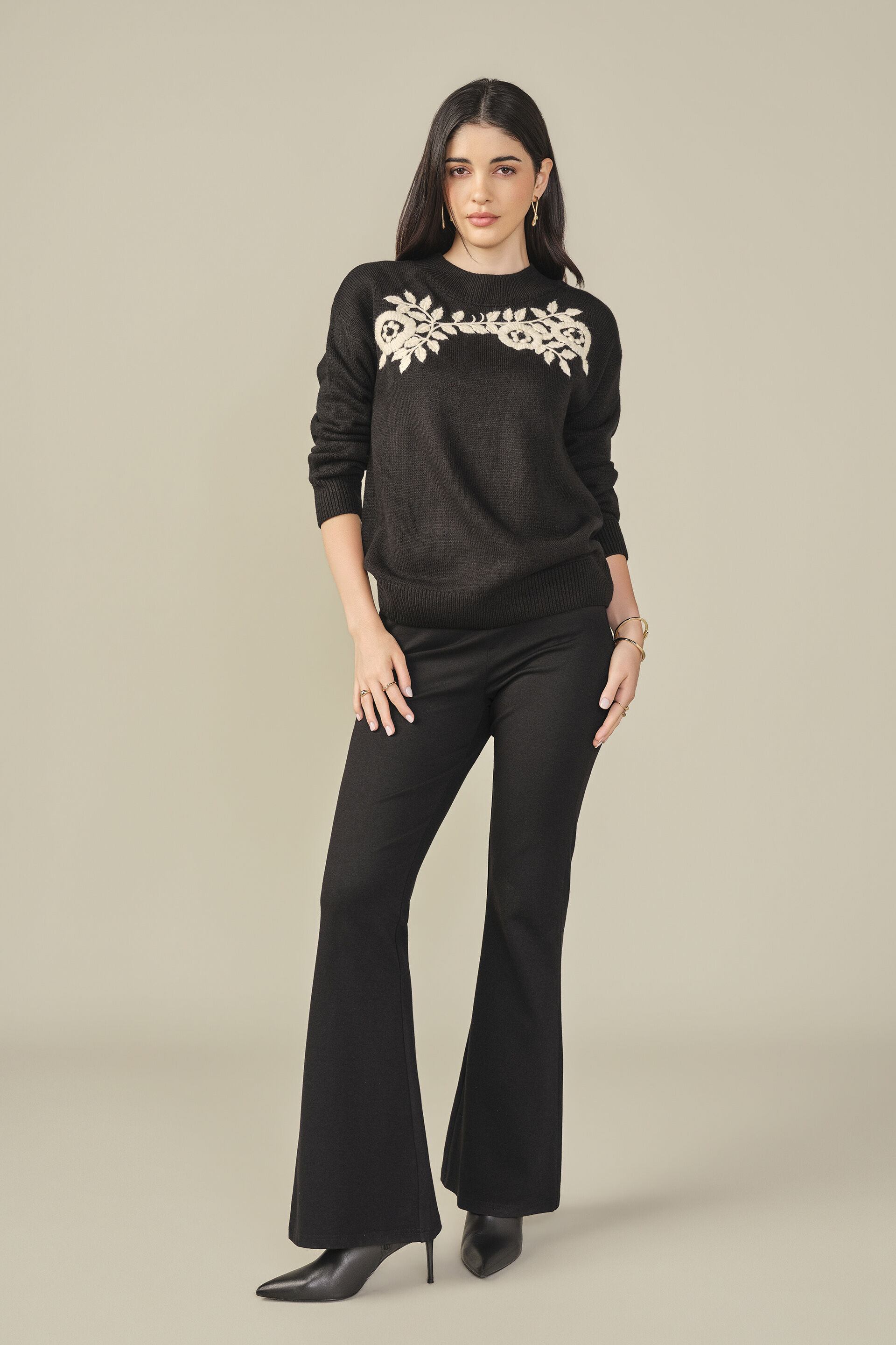 Embroidered Knit Top in Black, Black, image 5