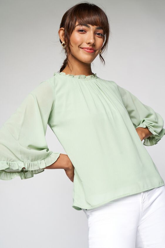 1 - Sage Green Solid Gathered A-Line Top, image 1