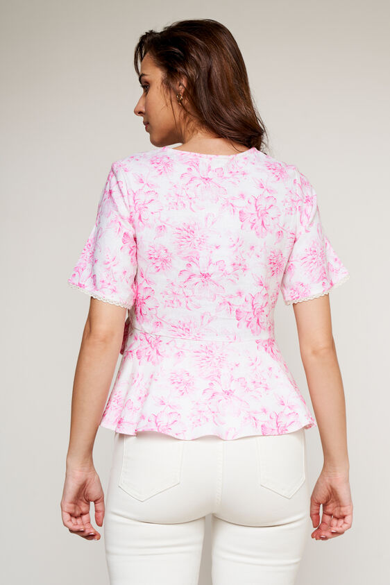 Cream Floral Wrap Top, Cream, image 4