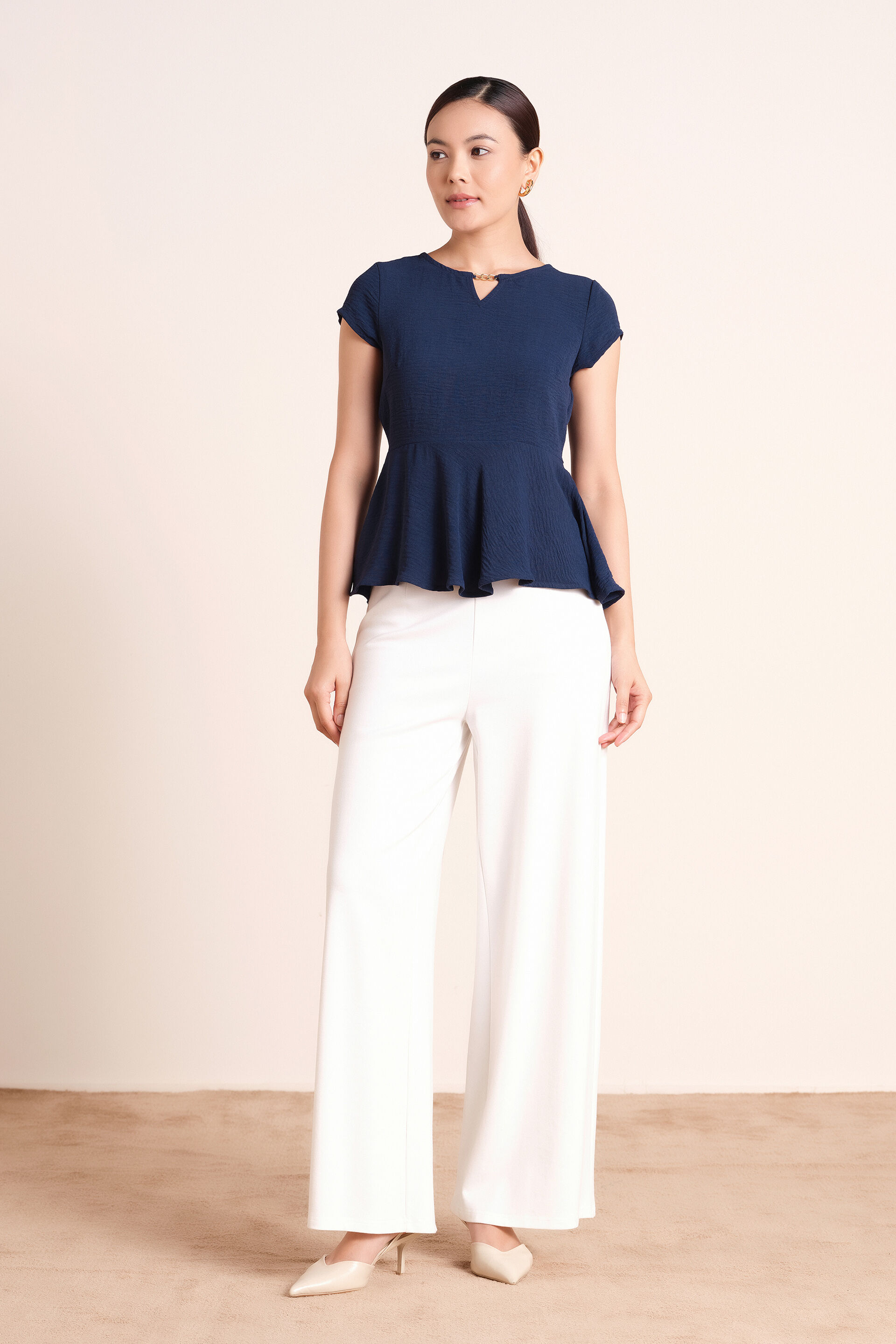 Camille Navy Peplum Top, Navy, image 2