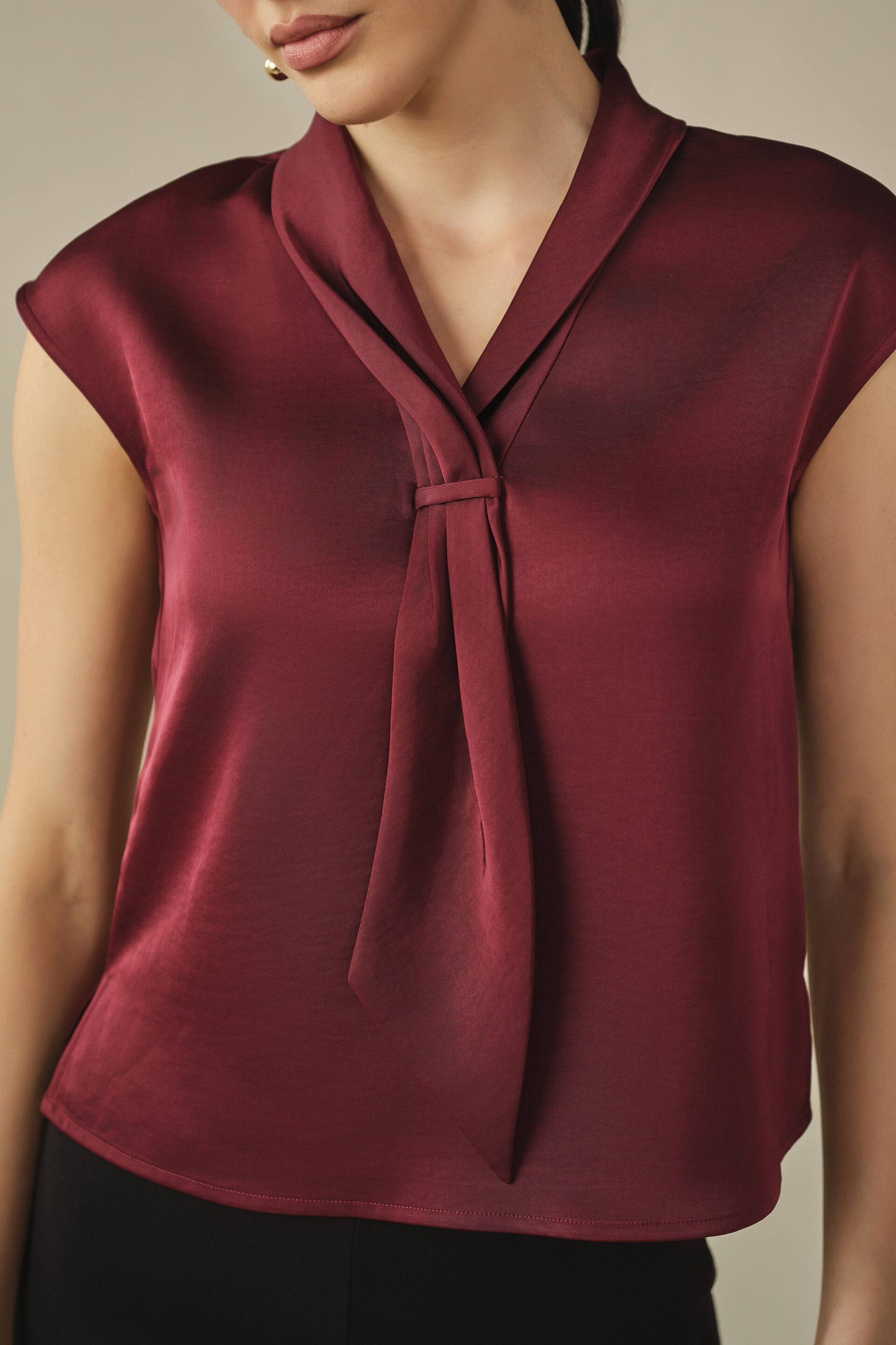 Tie-up Satin Top in Plum, Plum, image 2