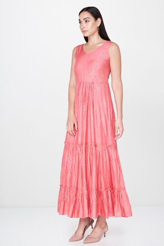 4 - Light Pink Foil Print A-Line Sleeveless Gown, image 4