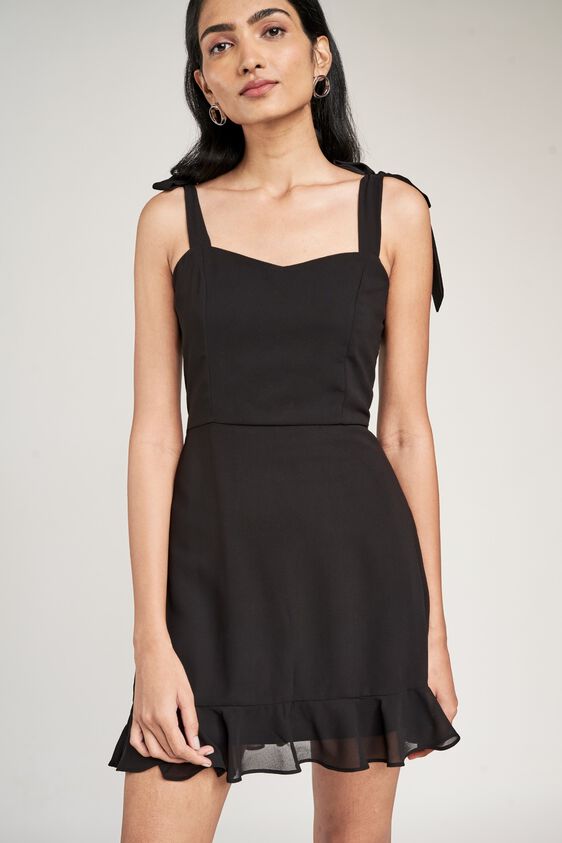 2 - Black Solid Fit And Flare Dress, image 2