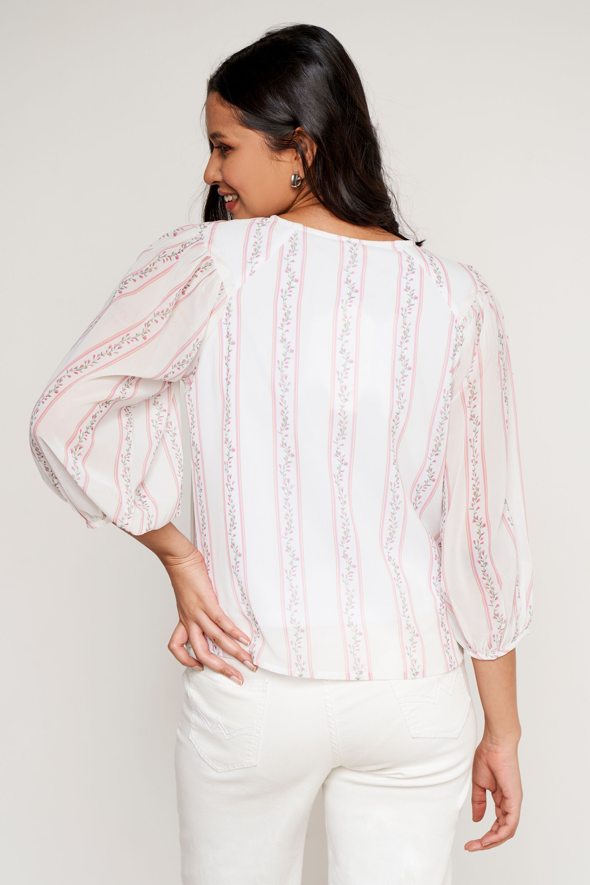 White Stripes Straight Top, White, image 5