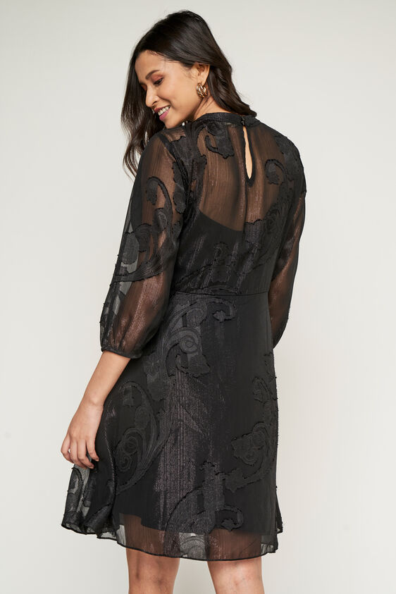Black Solid Flared Dress, Black, image 3