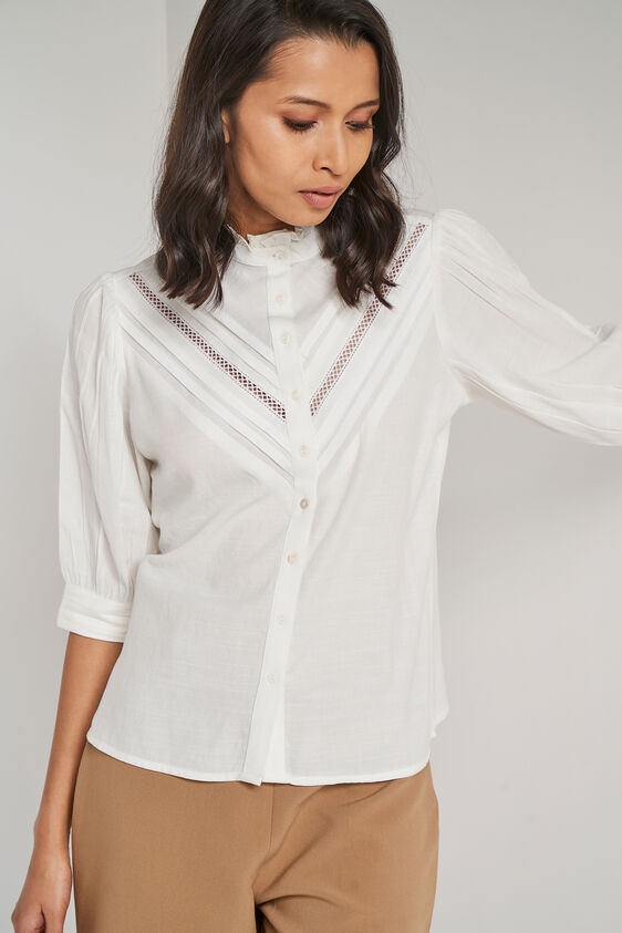 White Solid Shirt Style Top, White, image 1