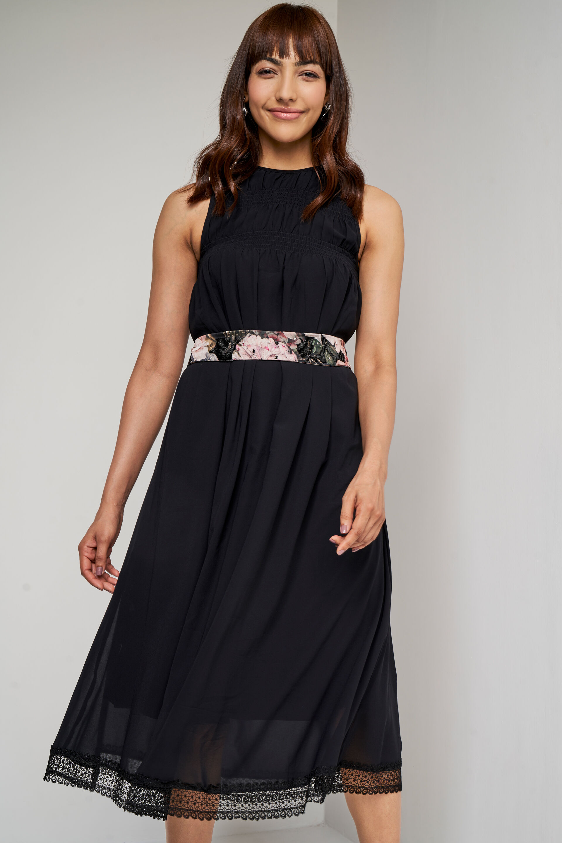 Black Solid Straight Dress, Black, image 3