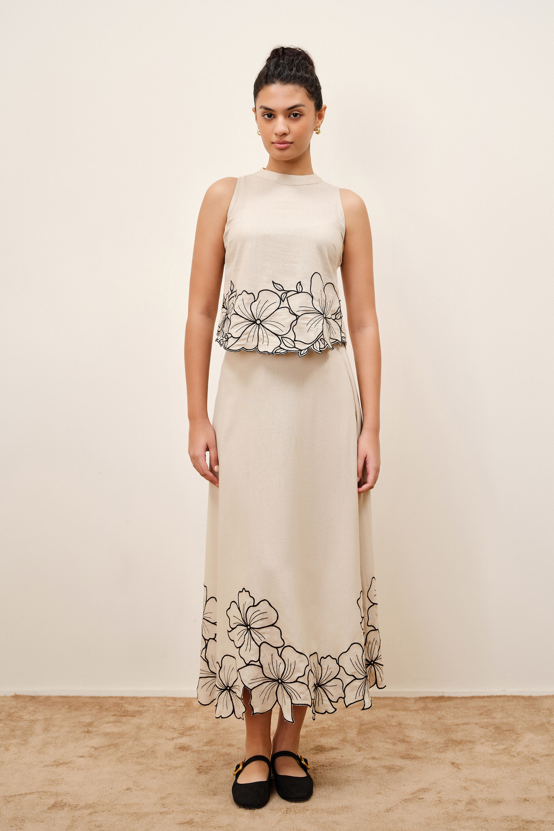 Natural Flora Embroidered Skirt Set