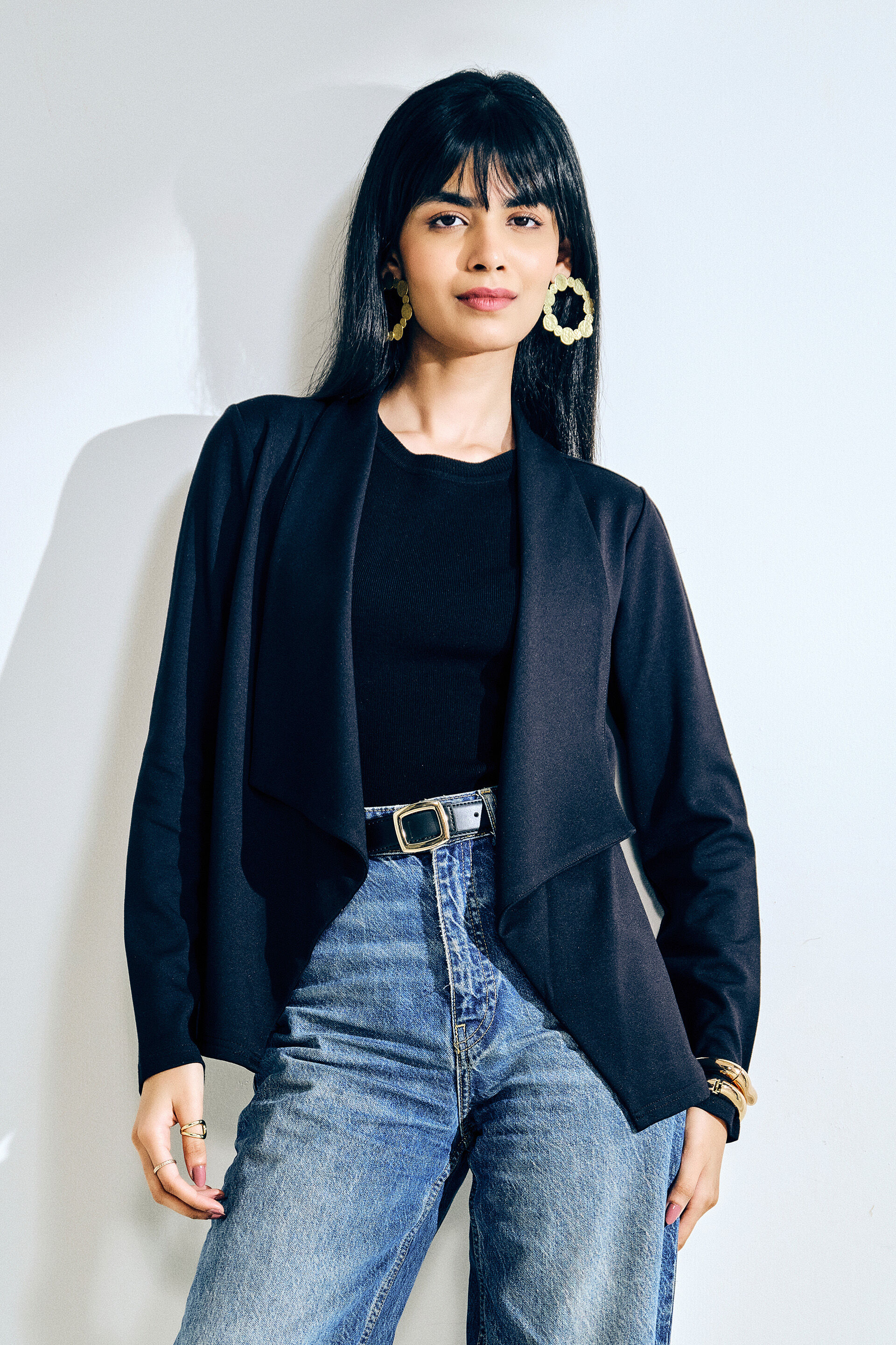 Shawl Collar Black Shrug, Black, image 1