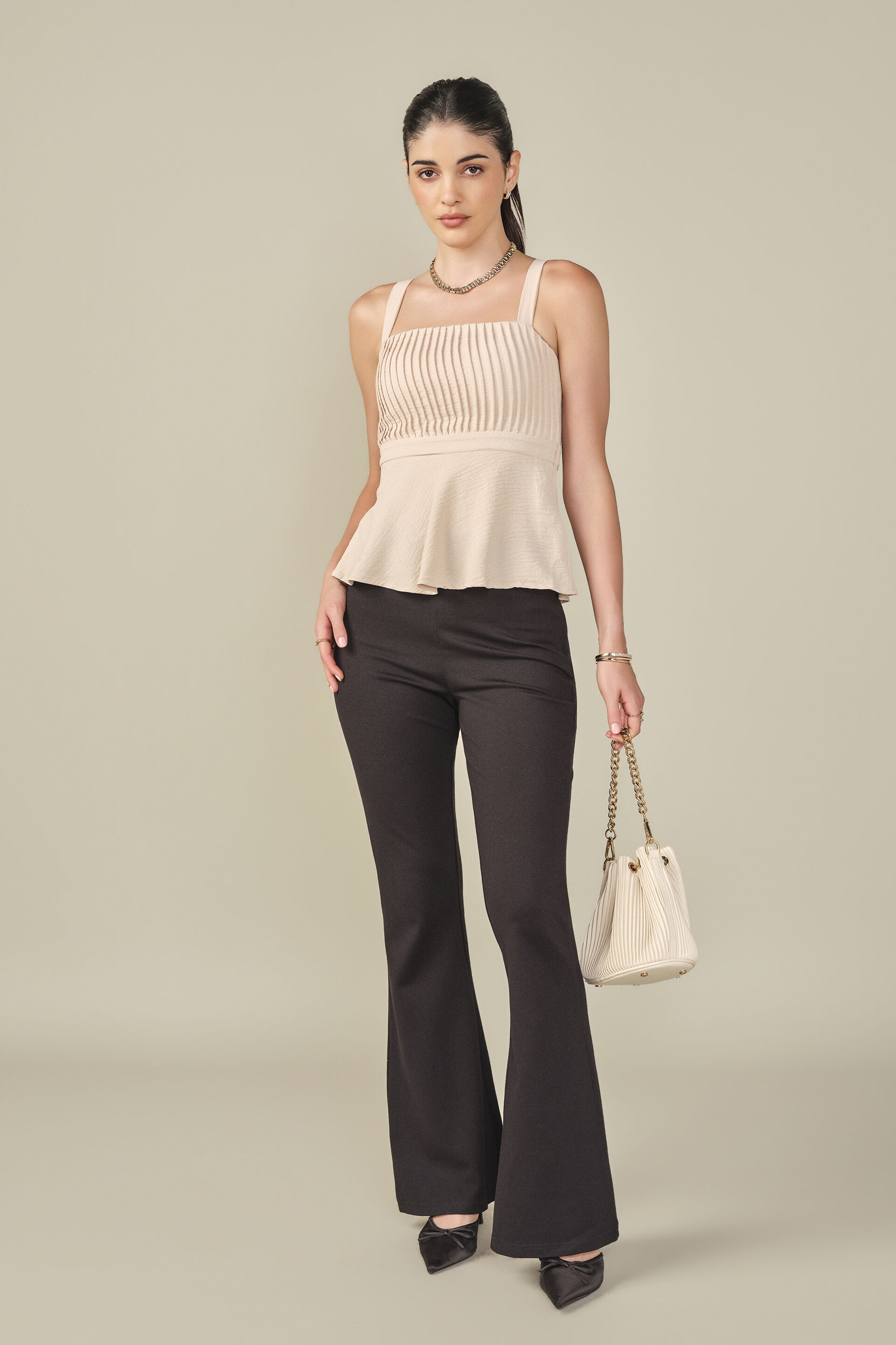 Solid Peplum Top in Beige, Beige, image 6