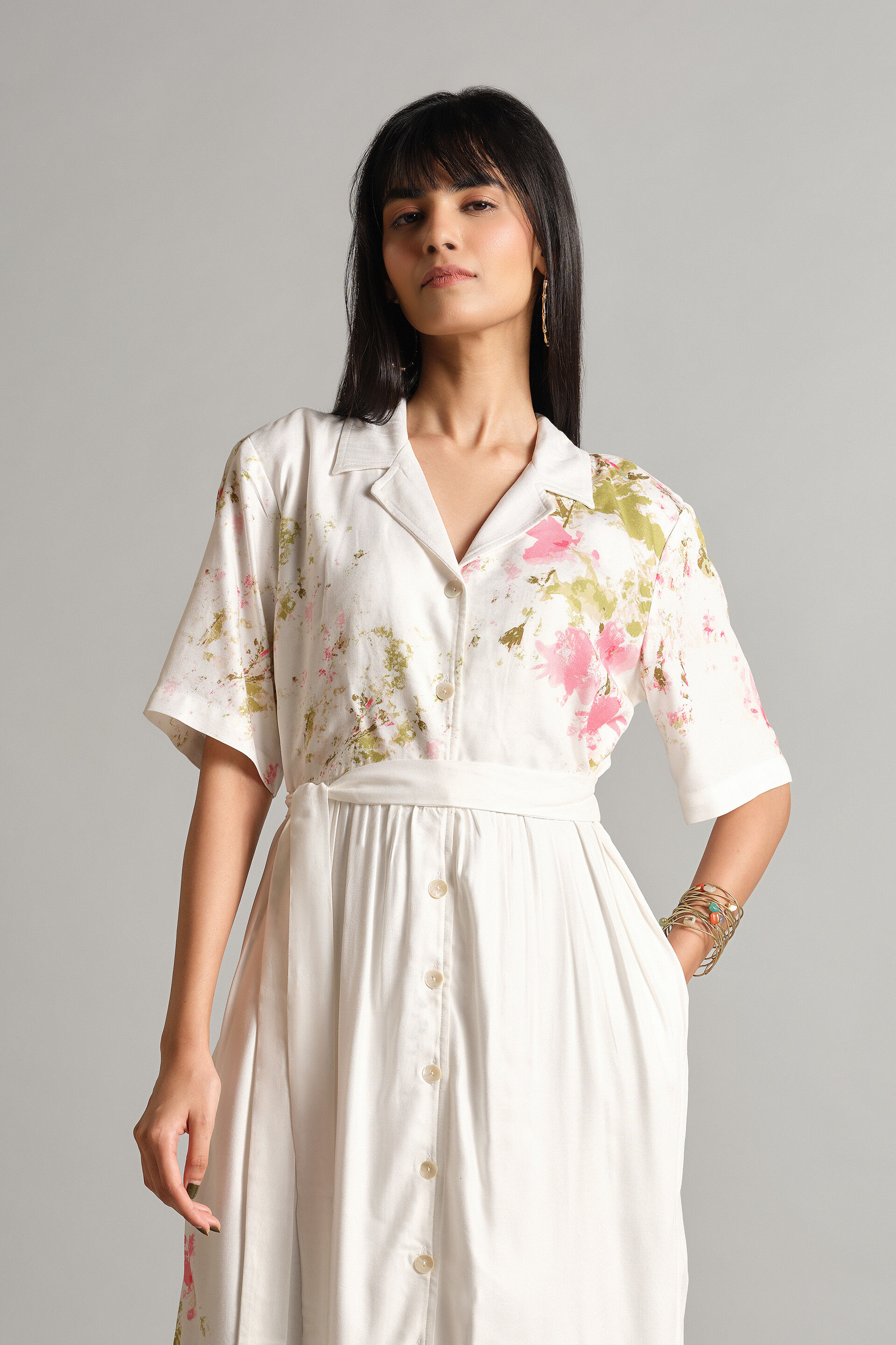 Floral Trellis Dress, White, image 3