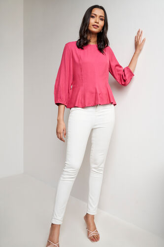 Pink Solid Flounce Top, Pink, image 3