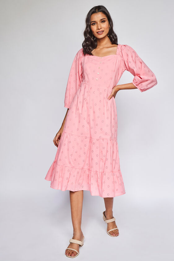 Pink Solid Fit & Flare Dress, Pink, image 1
