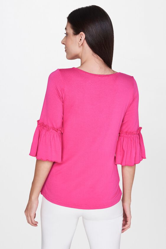 2 - Pink Round Neck Straight Bell Sleeves Top, image 2