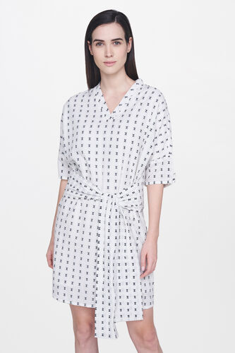 1 - Ecru Polka Dots V-Neck Sleeveless Regular Dress, image 1