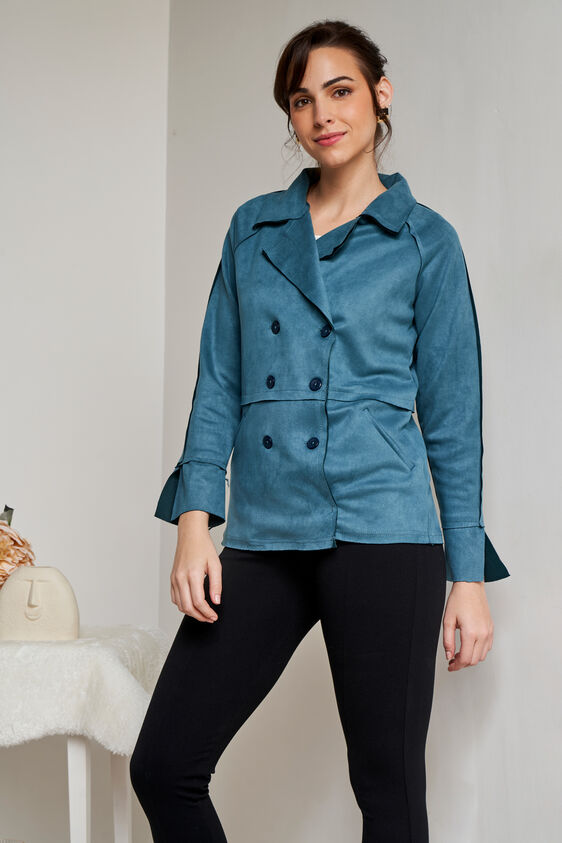 Teal Solid Straight Jacket, Teal, image 2