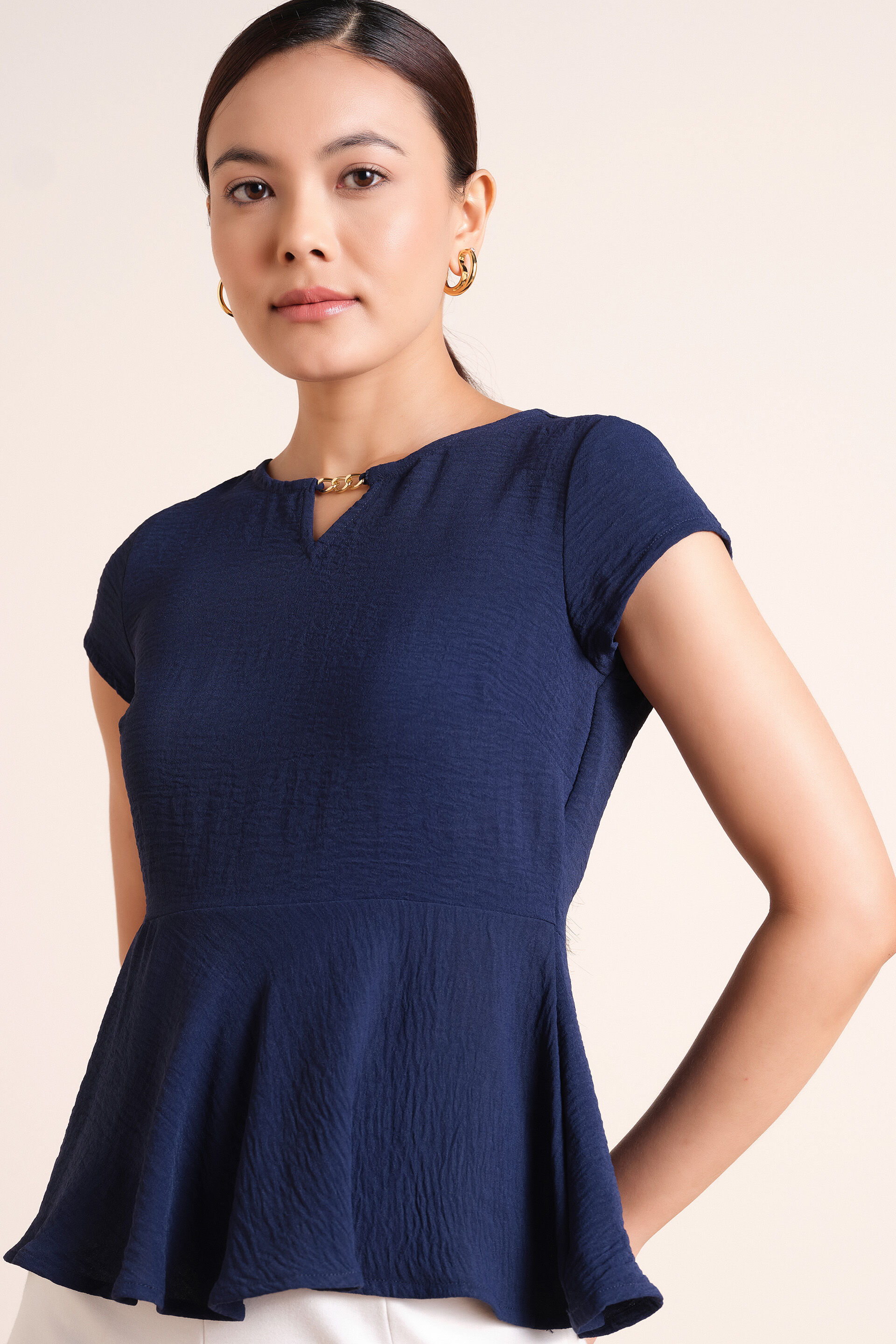 Camille Navy Peplum Top, Navy, image 1