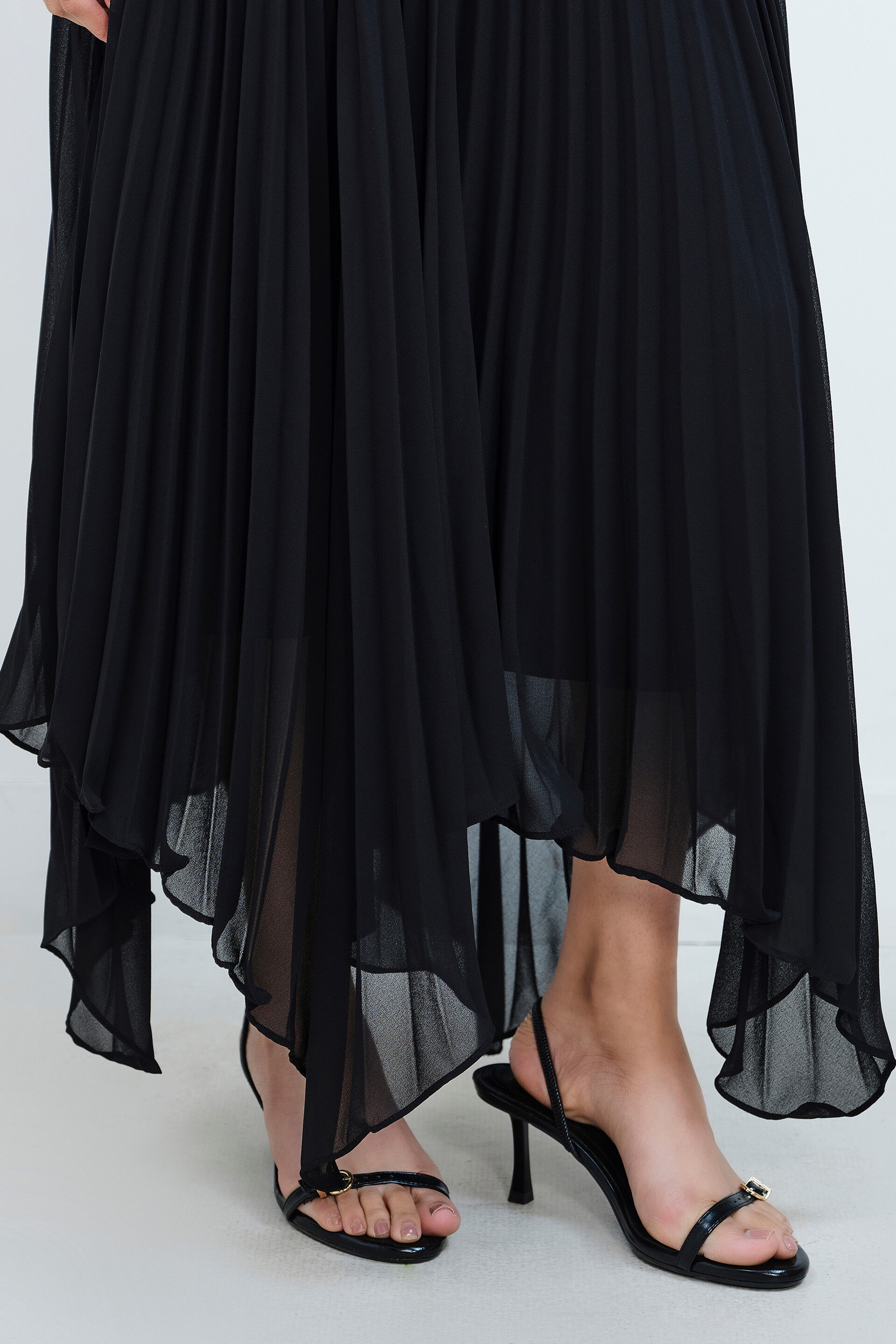 Black Handkerchief Pleated Skirt, Black, image 4