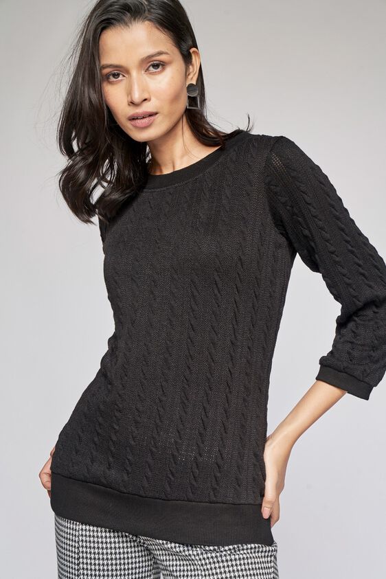 3 - Black Self Design Sweater Top, image 3