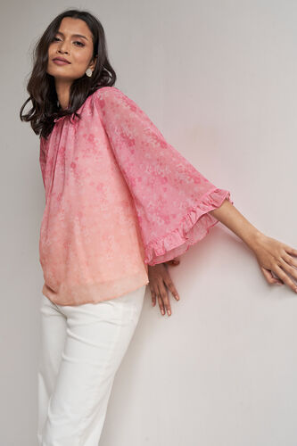 Pink Solid Gathers Or Pleats Straight Top, Pink, image 4