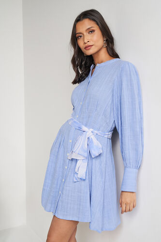 Blue Solid Straight Dress, Blue, image 3