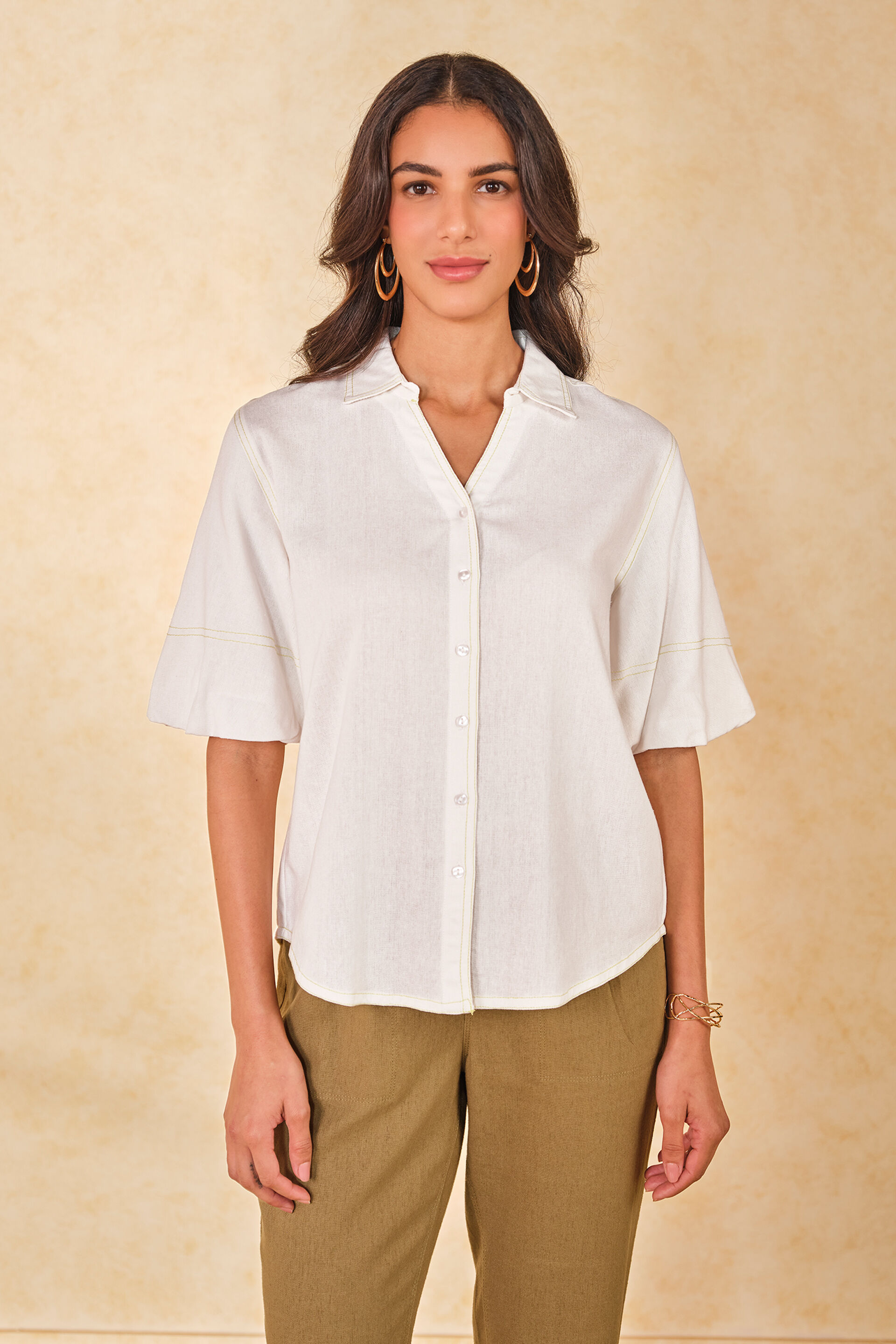 Pure Snow Viscose Blend Button-Down Shirt, White, image 3