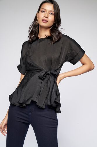 1 - Black Solid Peplum Top, image 1