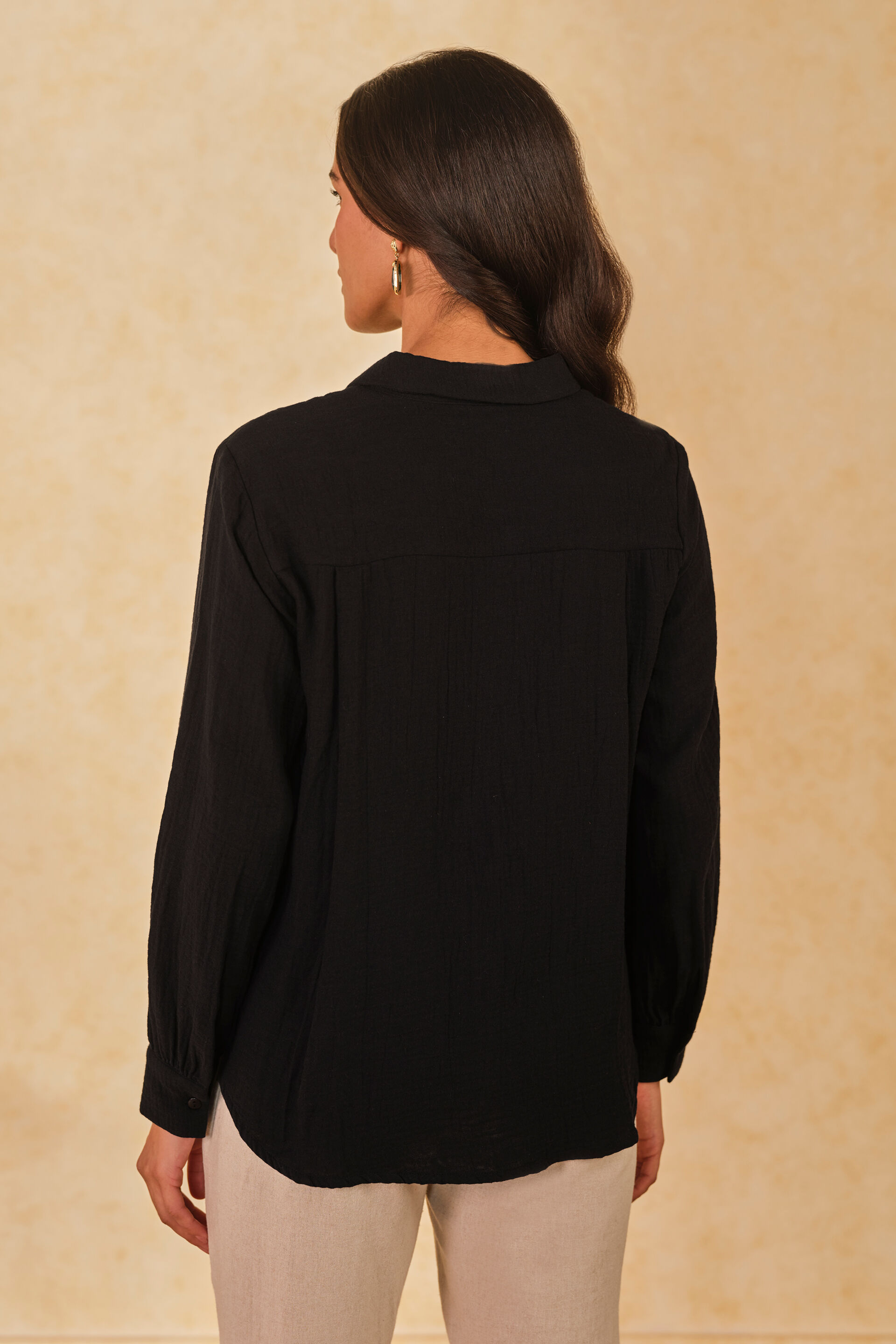 Midnight Garden Cotton Long Shirt, Black, image 6