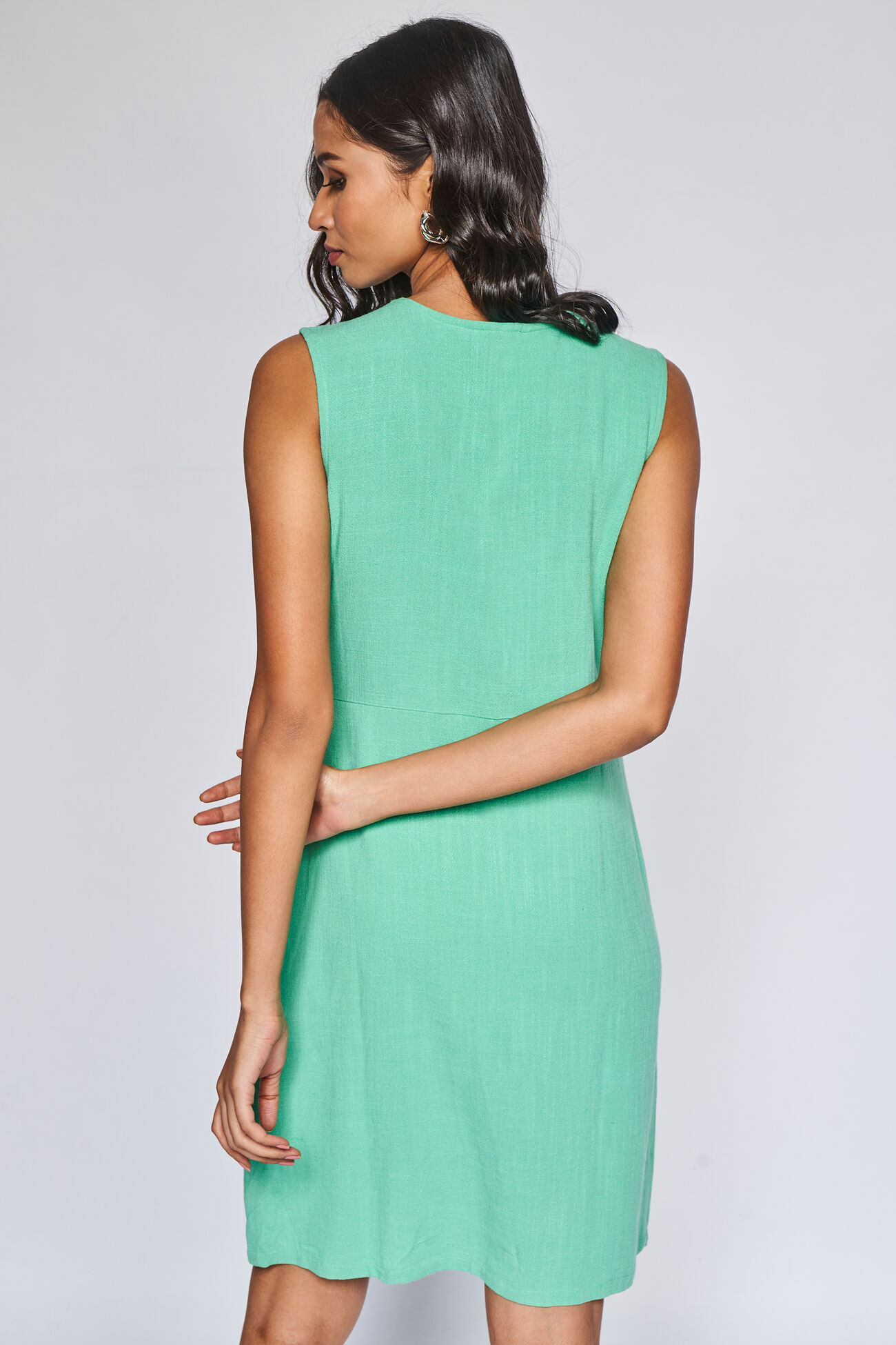 Sea Green Solid Flared Dress, Sea Green, image 4