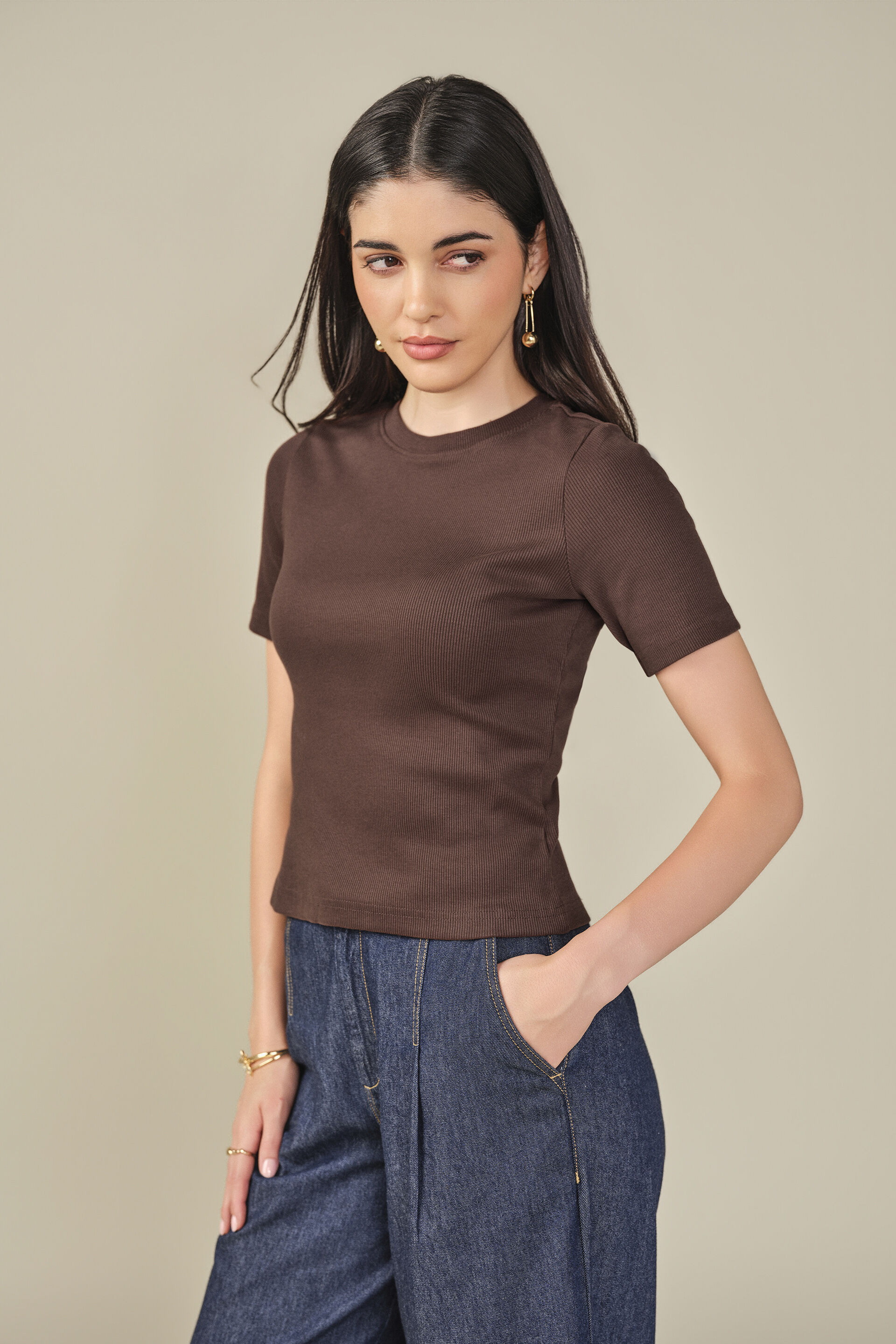 Solid Cotton Top in Brown, Brown, image 3
