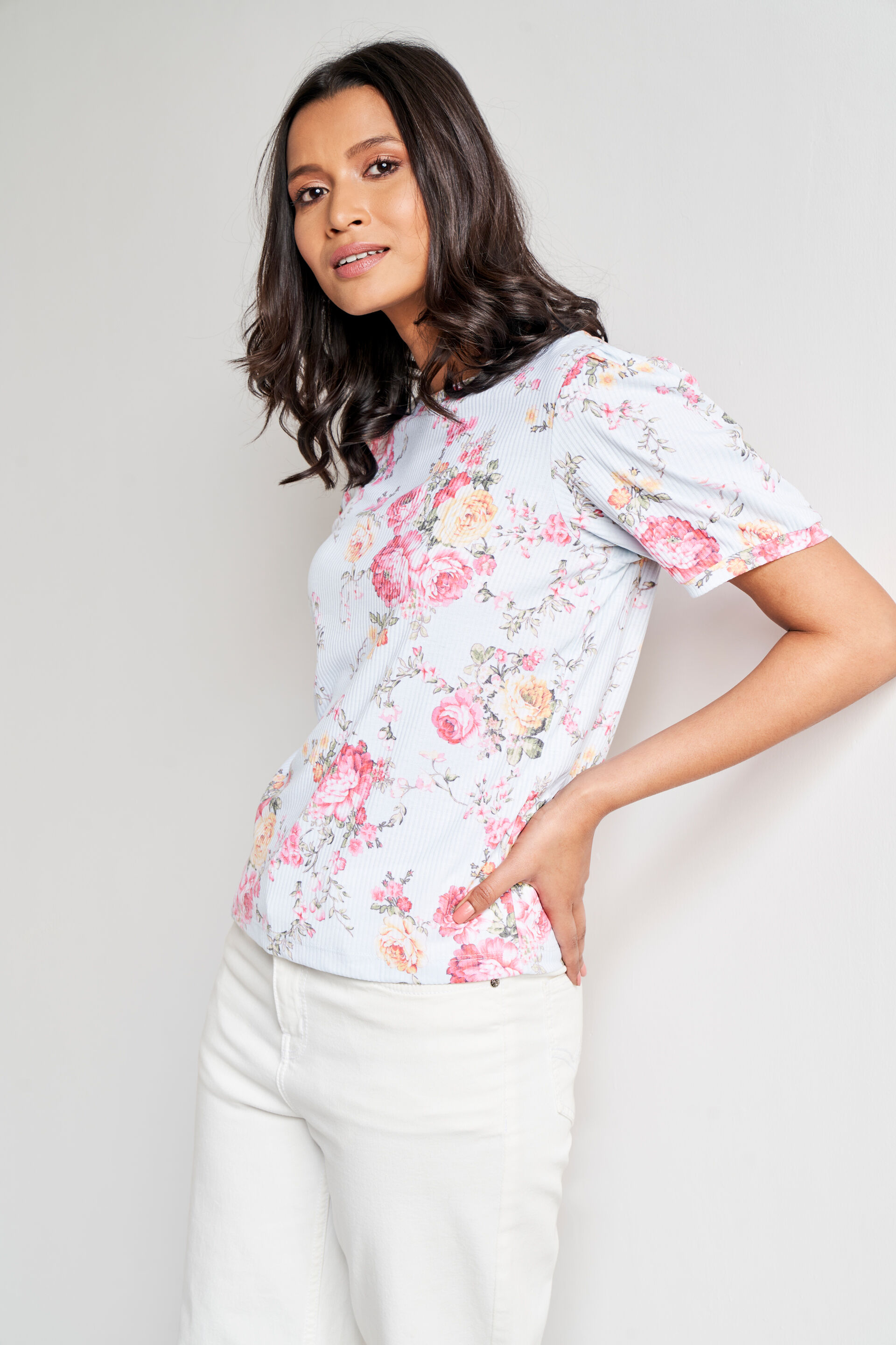 Blue And Red Floral Straight Top, Blue, image 3