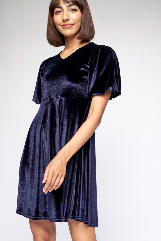 4 - Navy Solid Fit and Flare Dress, image 4