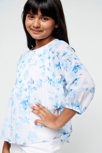 White Floral Flared Top, White, image 4