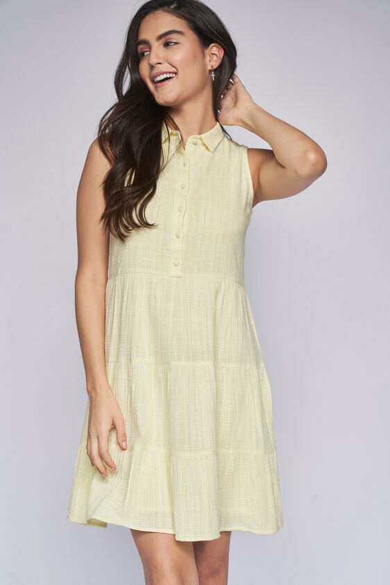 3 - Yellow Self Design Shirt Style Dress, image 3