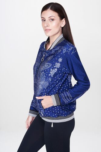 3 - Indigo Abstract Choker Neck A-Line Jacket, image 3