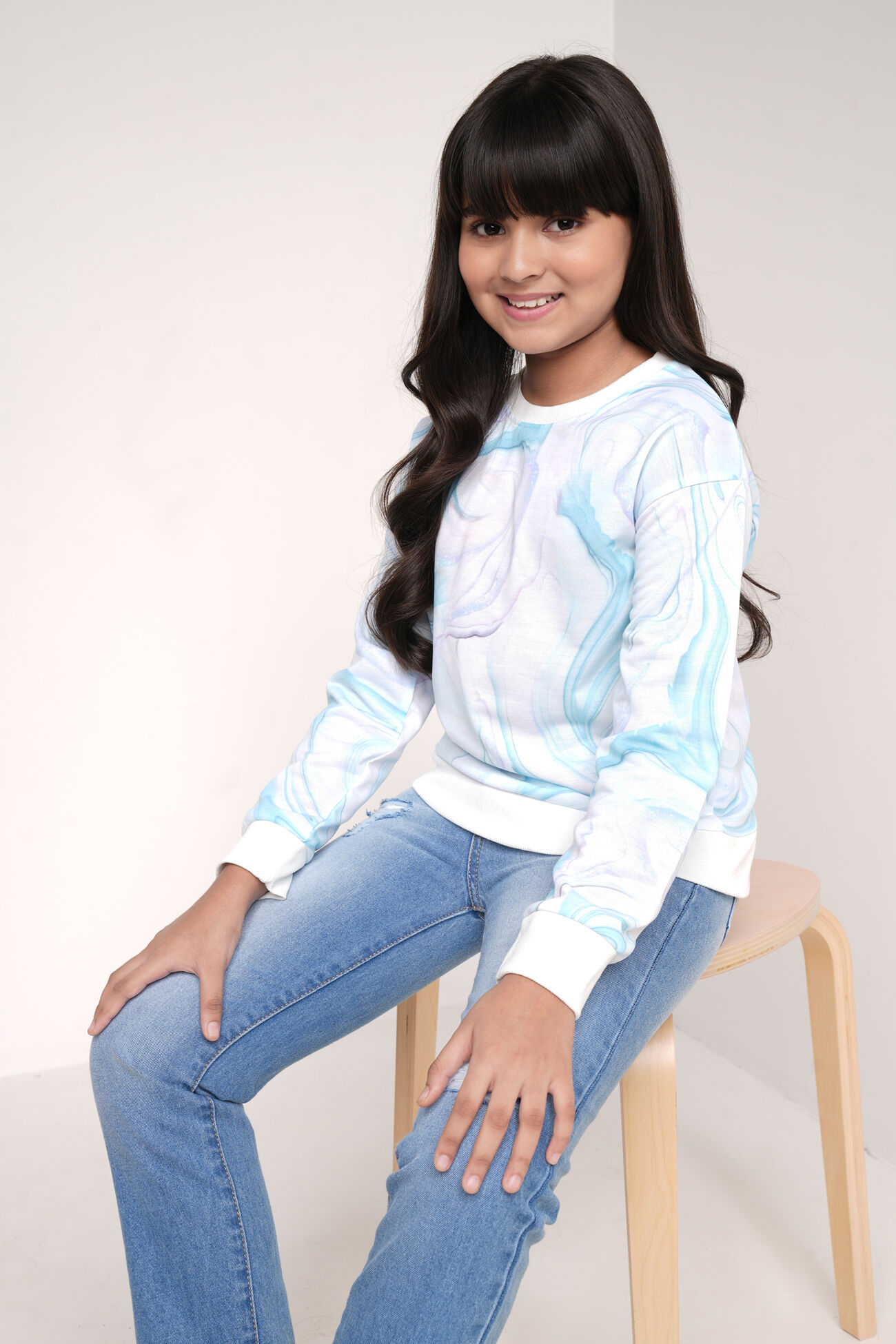 White and Blue Abstract Straight Sweatshirt, White, image 2