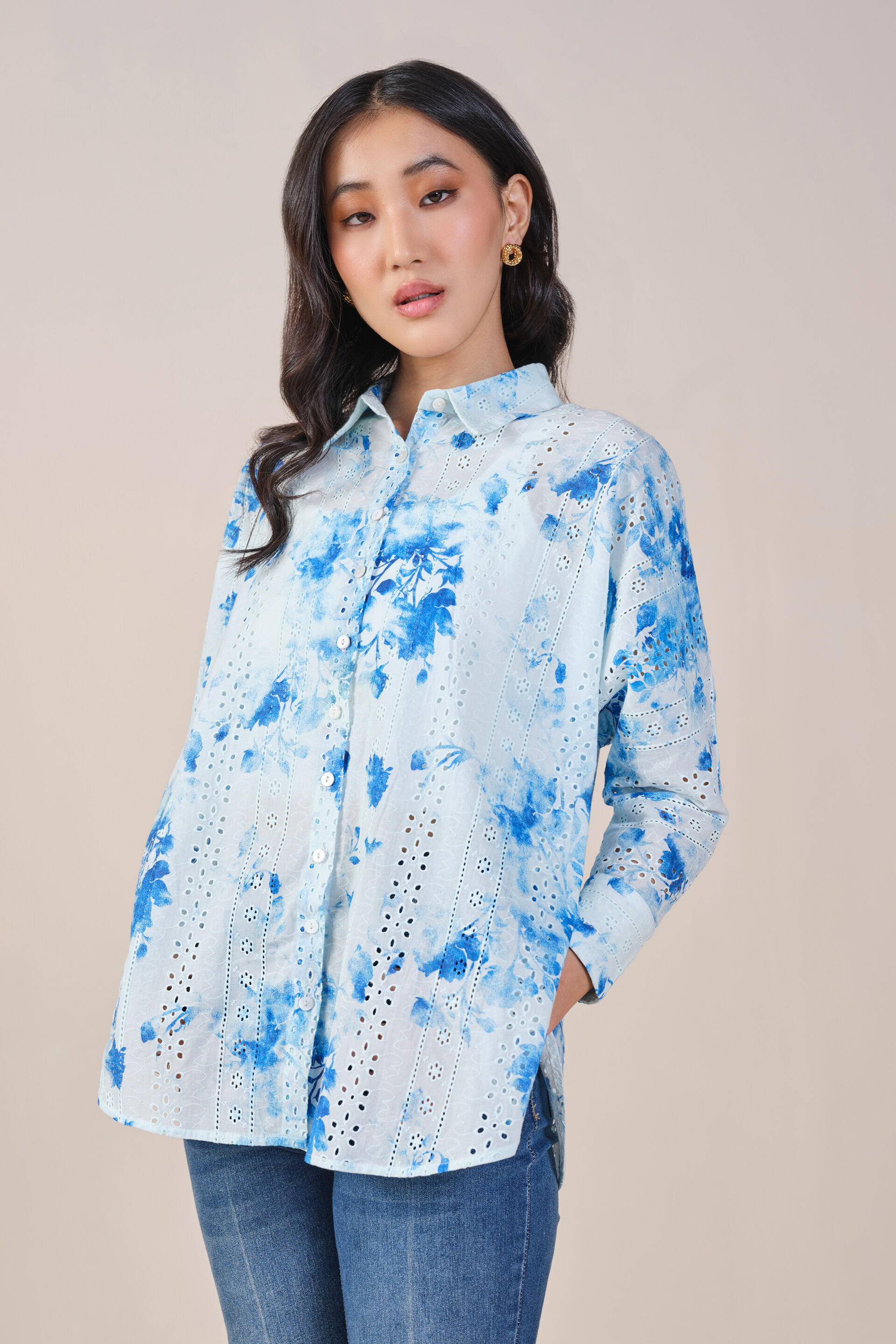 Delicate Florals Modal Shirt, White, image 7