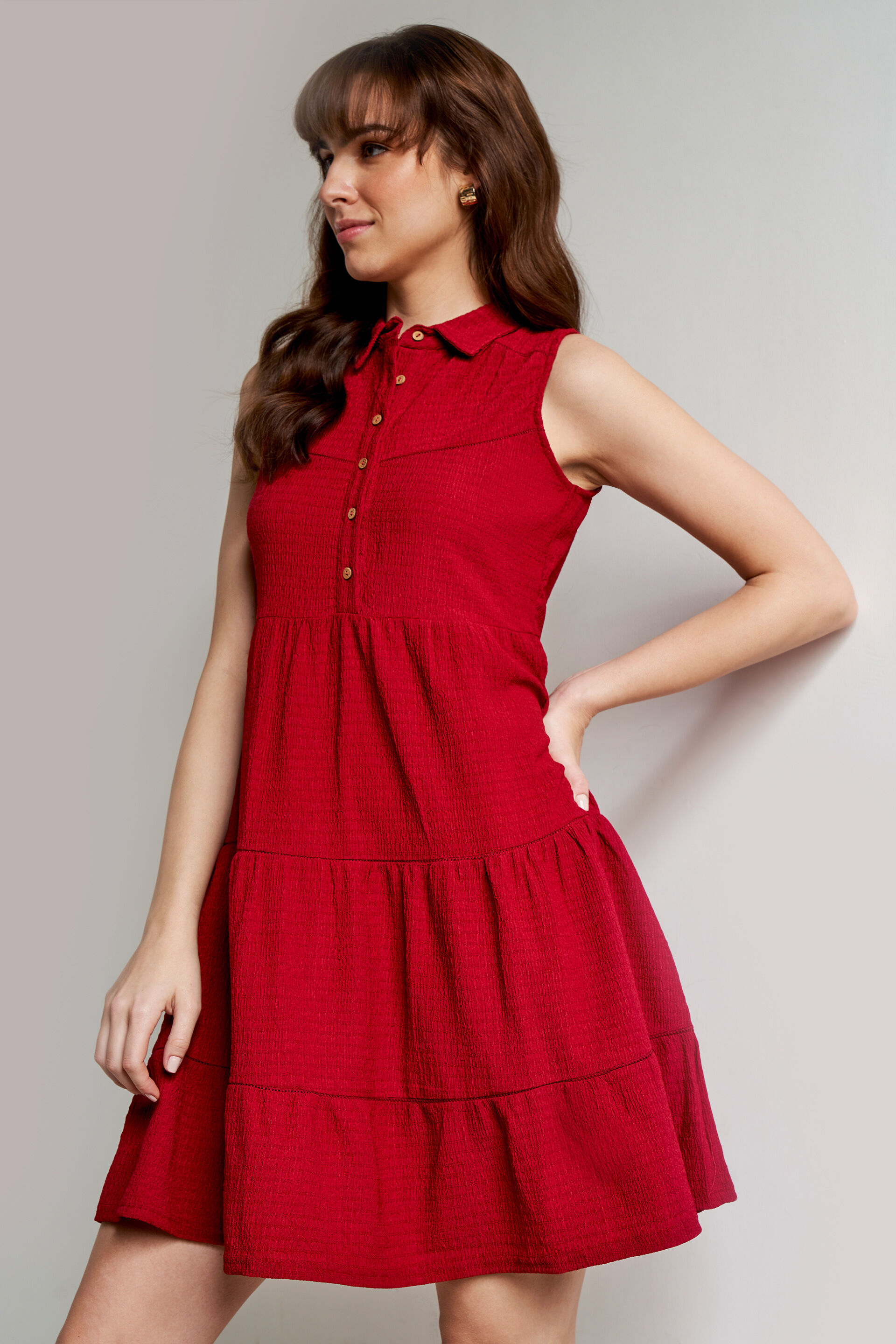 Maroon Solid Curved Dress, Maroon, image 3