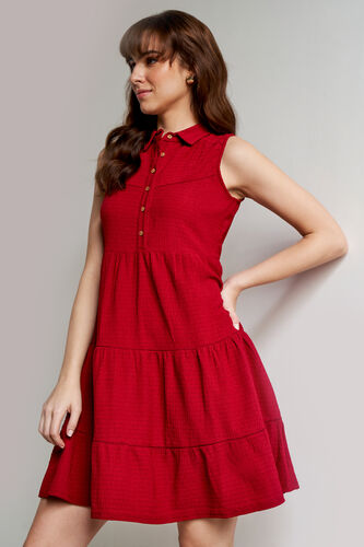 Maroon Solid Curved Dress, Maroon, image 3