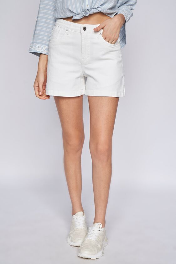 Light Blue Solid Straight Shorts, White, image 5