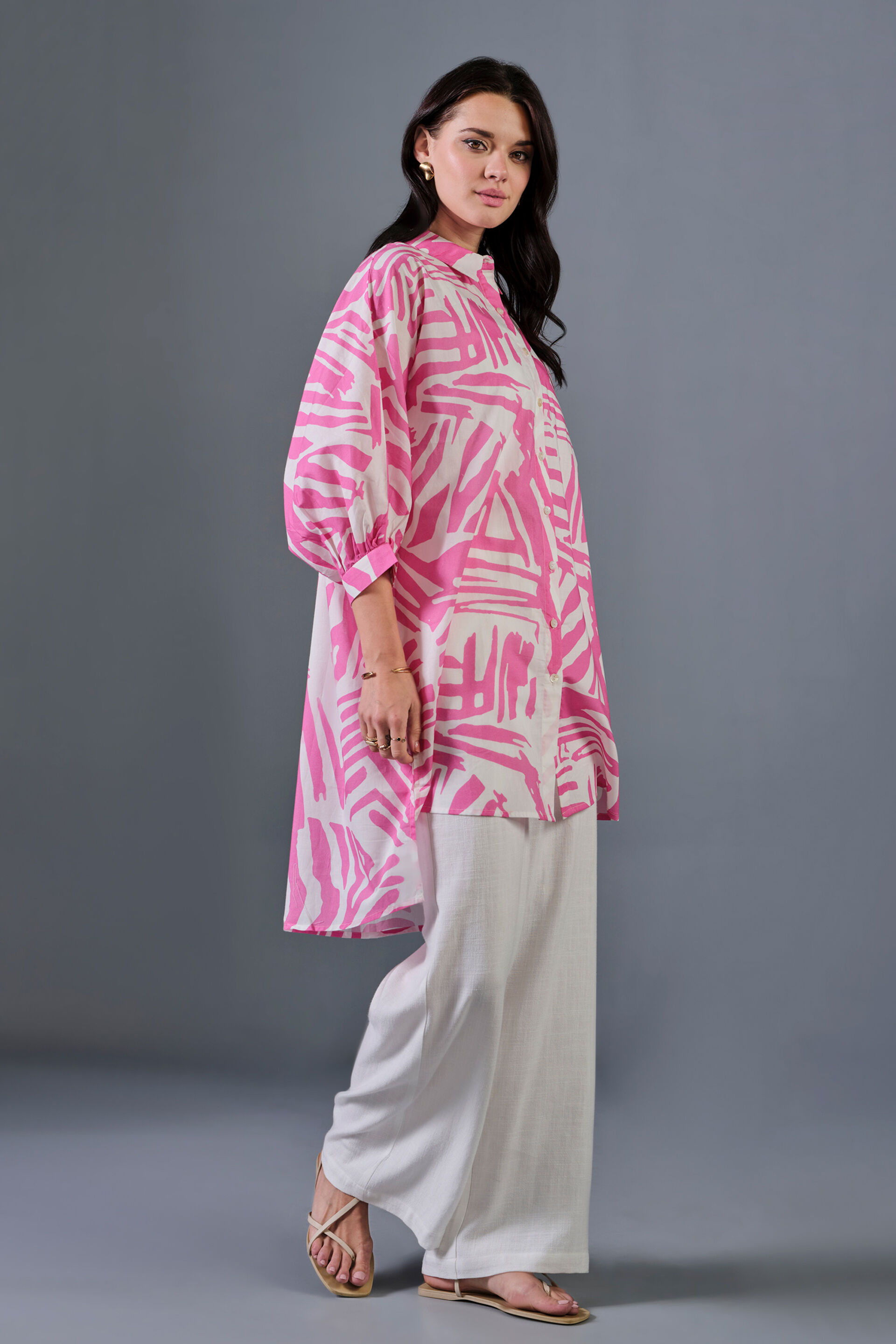 Brush Strokes Cotton Shirt, Pink, image 5