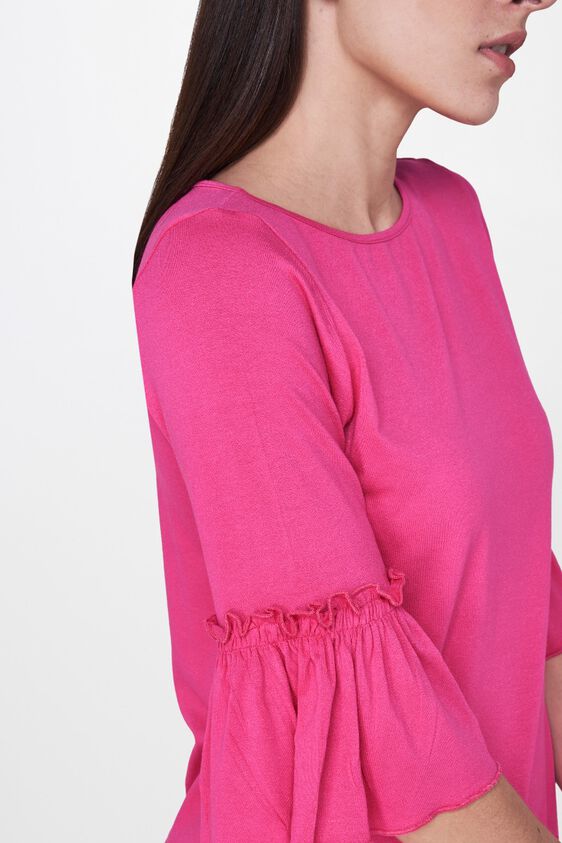 5 - Pink Round Neck Straight Bell Sleeves Top, image 5