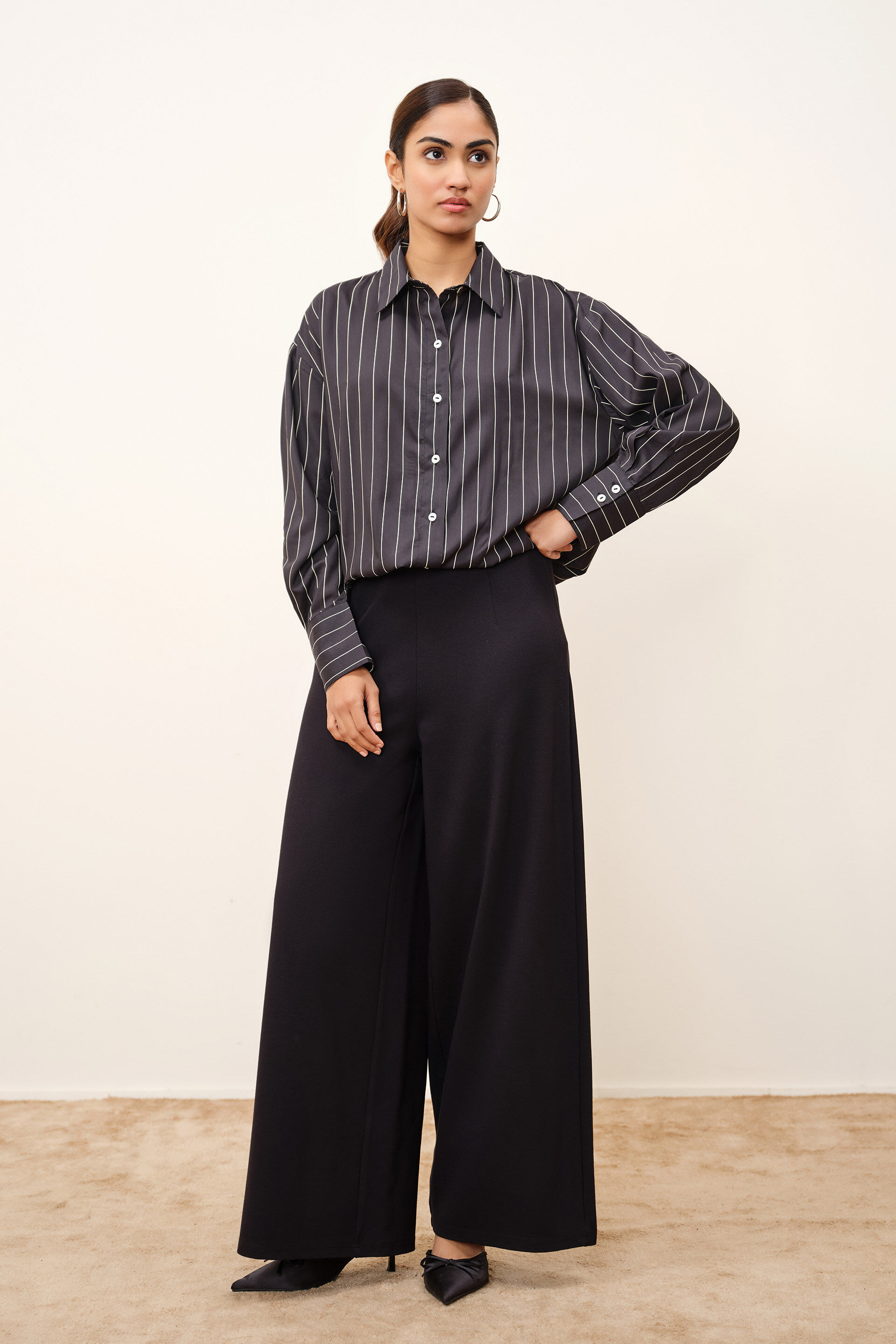 Oralne Striped Black Shirt, Black, image 3