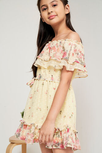 Yellow Floral Straight Dress, Yellow, image 1