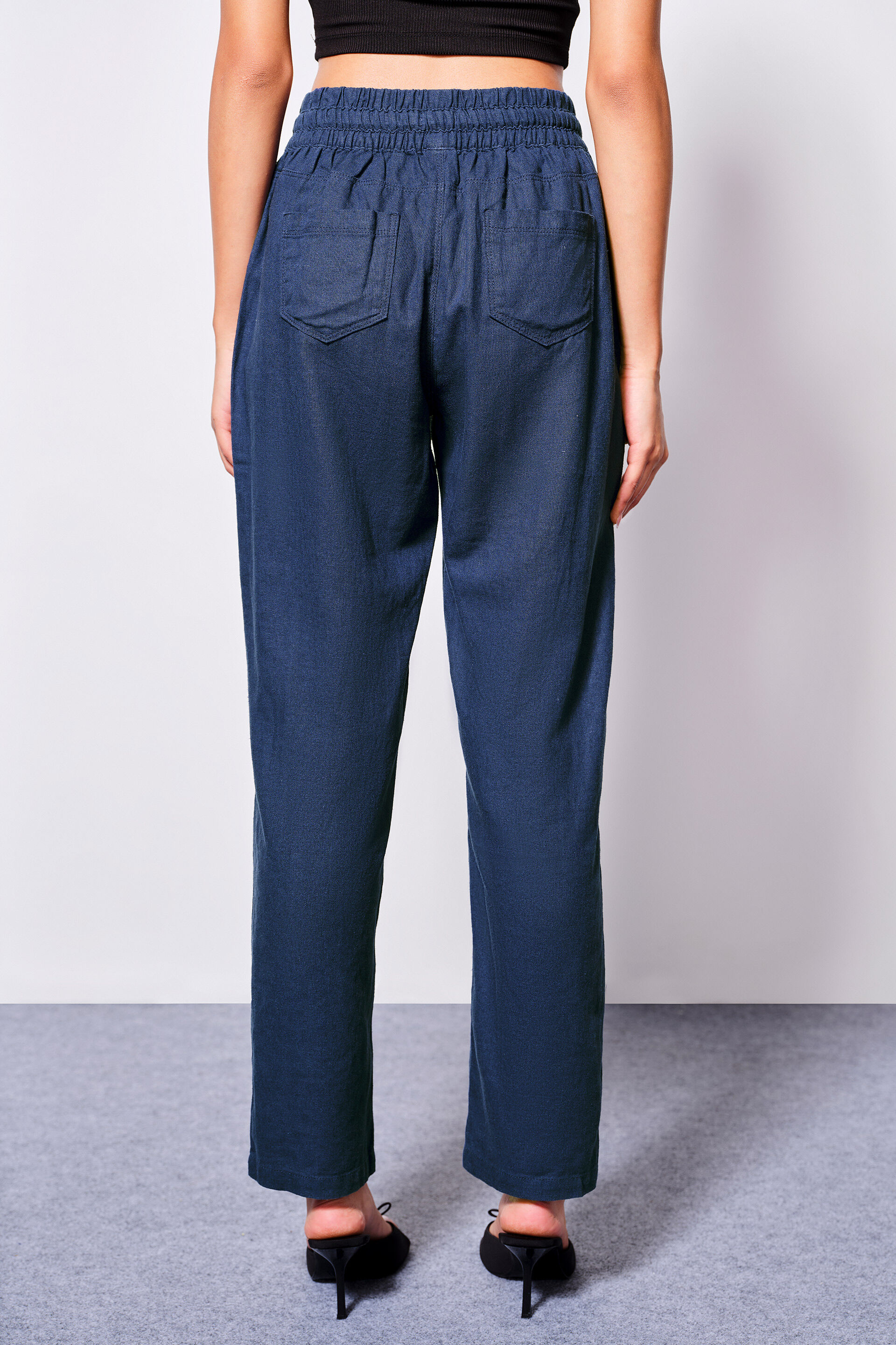 Urban Comfort Linen Blend Drawstring Pants, Navy, image 3