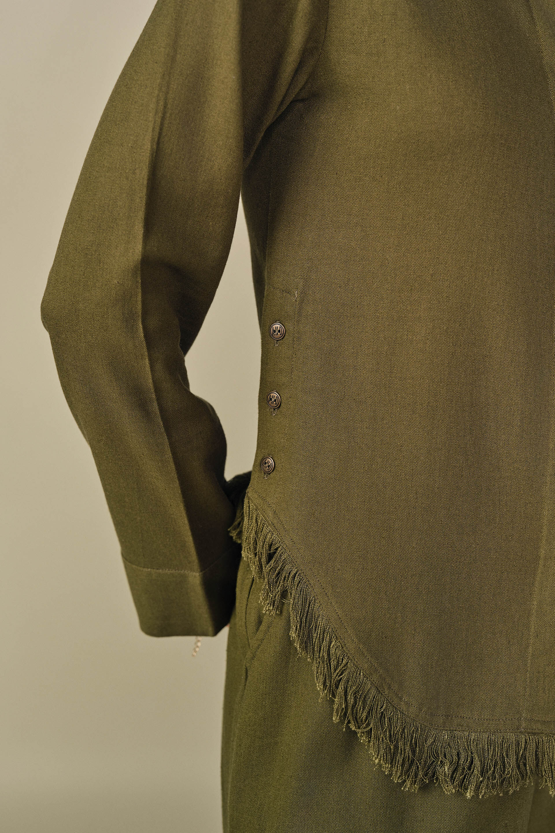 Solid Ruffle Detail Shirt in Olive, Olive, image 3
