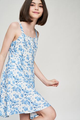 5 - Blue Floral Printed Fit And Flare Dress, image 5
